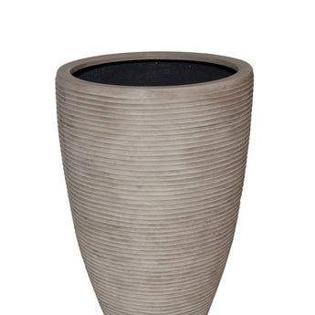 PARMA - Washed Beige with Horizontal Lines Polyresin Planter 21.5"H