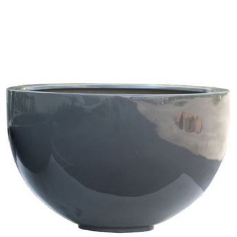 SARDINIA - Glossy Charcoal (Basalt) Lacquer Finish Polyresin Planter
