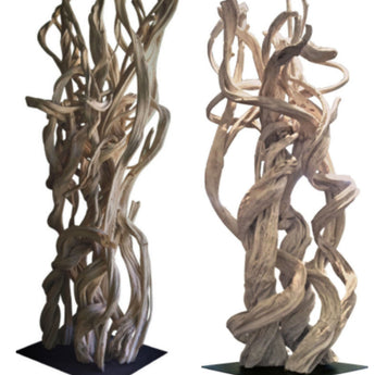 PASSION - Large Twisted Bleached Natural Liane Vine Sculpture on a Metal Stand