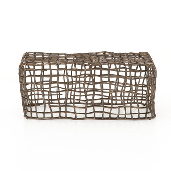 Bronze Cage Outdoor Bench: Modern Aged Bronze-Finished Aluminum, Rectangular Metal Platform Seating for Indoor and Outdoor Use