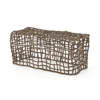 Bronze Cage Outdoor Bench: Modern Aged Bronze-Finished Aluminum, Rectangular Metal Platform Seating for Indoor and Outdoor Use