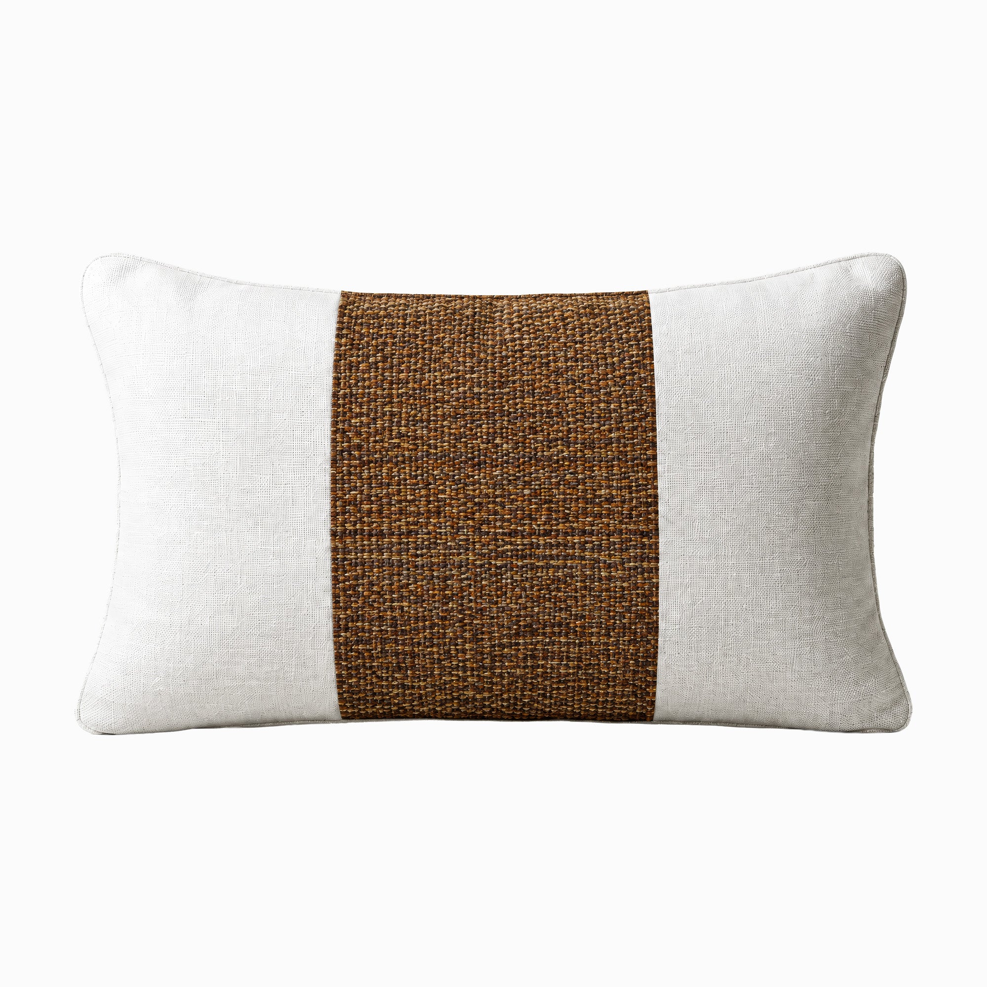 Cognac Kingston Horsehair Vertical Lumbar Pillow – ivory linen with cognac horsehair, vertical