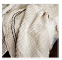 Luxe Linen Crinkled Throw with Black Stripes Ivory