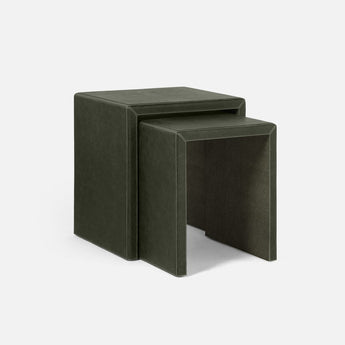 Made Goods Raphael Forest Green Full-Grain Leather Nesting Tables