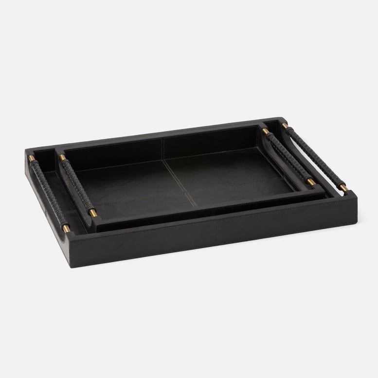 Made Goods Lenora Brass and Leather Tray Set