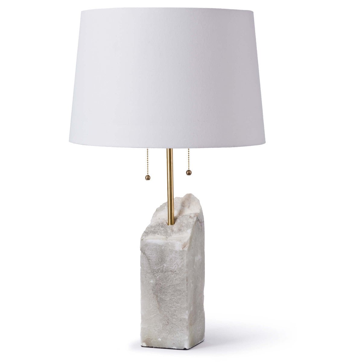 table lamp with asymmetric natural alabaster base and white shade