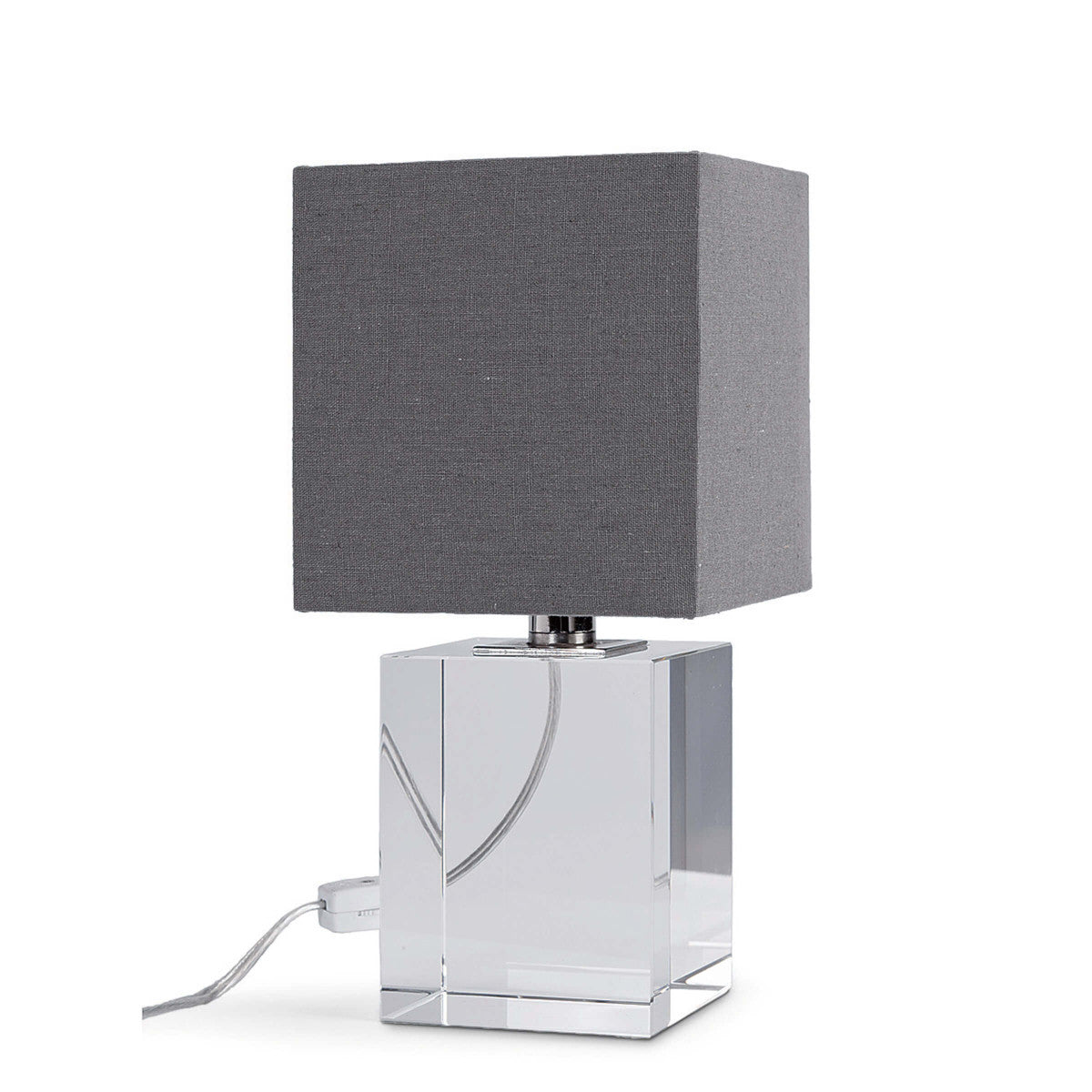 small lamp with crystal base and grey shade