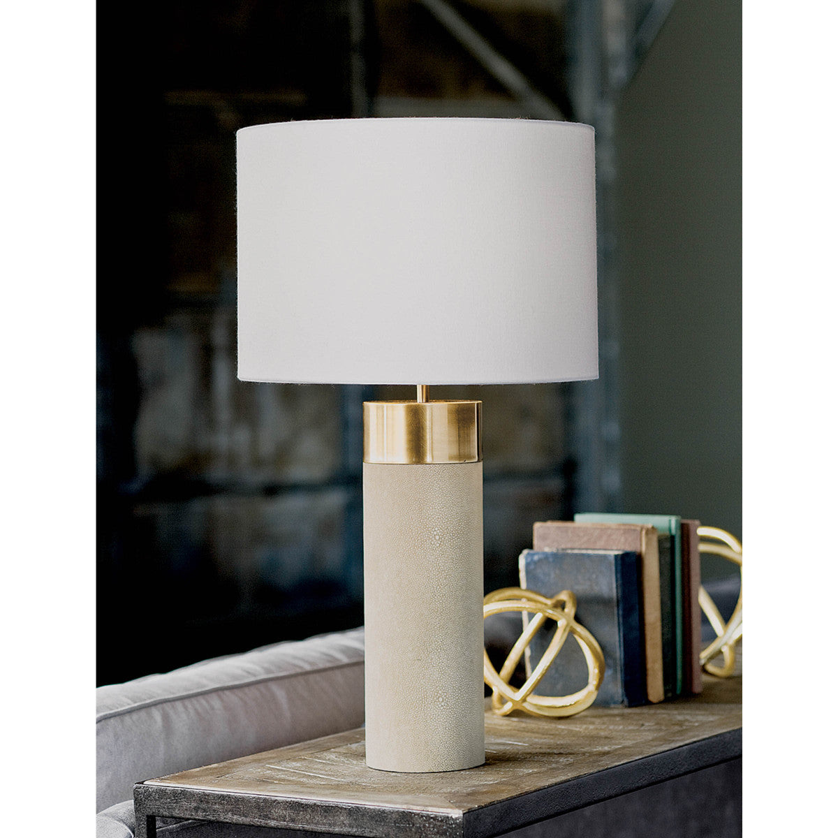 lamp shown as decor on console table