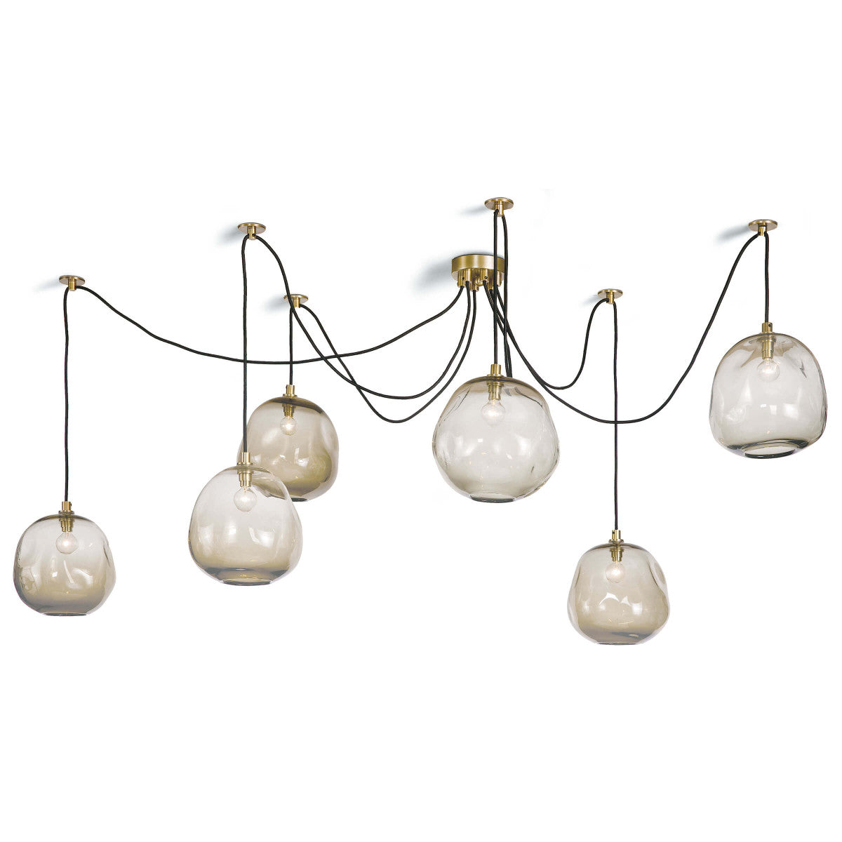 small chandelier with spidered hanging glass orbs