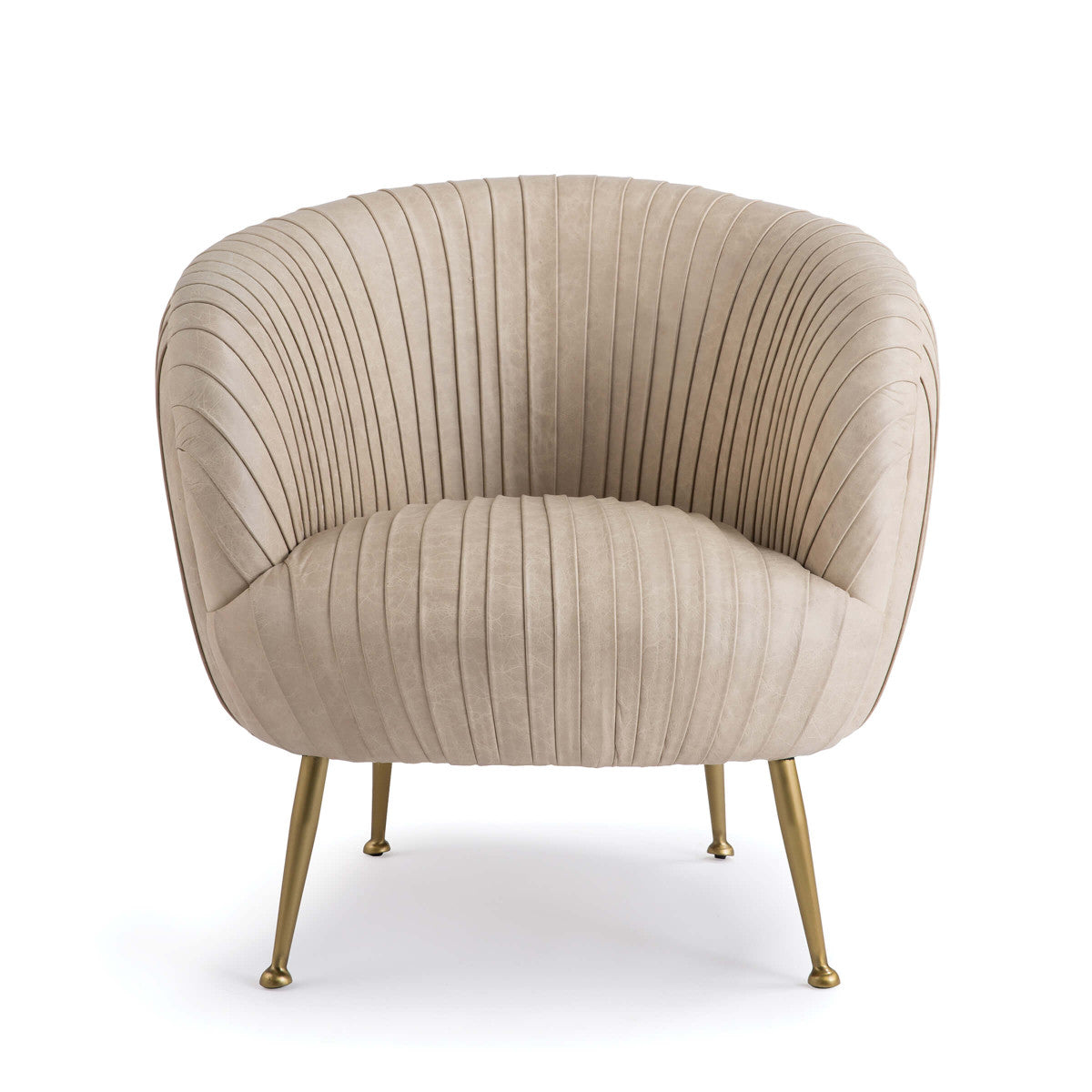 tan pleated leather chair with brass legs
