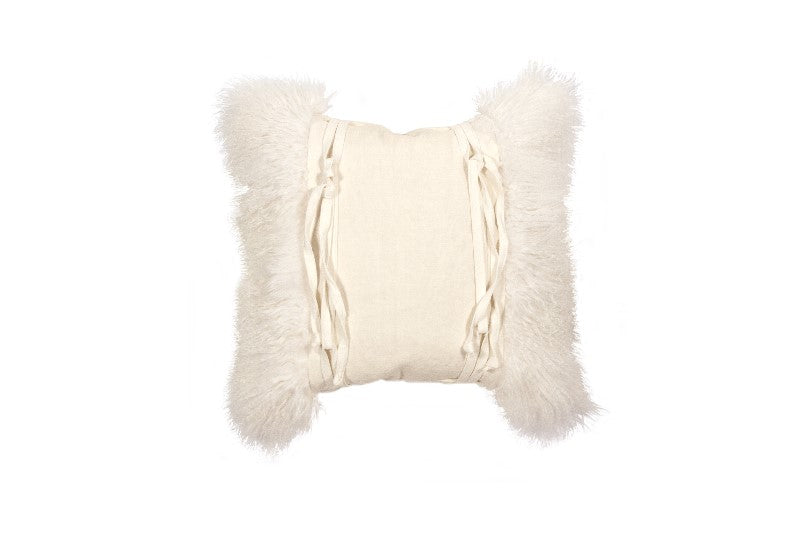 overhead view of white wool pillow