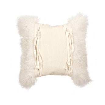 overhead view of white wool pillow