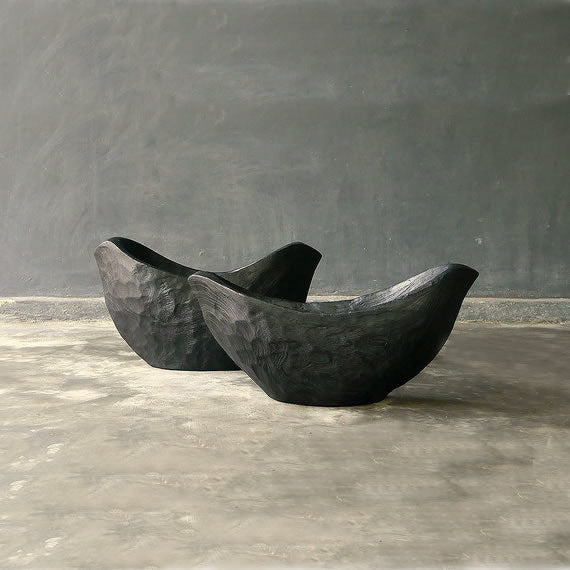 two wooden bowls shaped like doves in color option charcoal