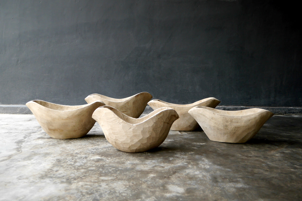 five of the bowls together in color option weathered teak