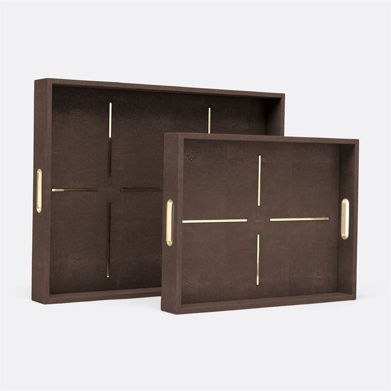 set of two dark brown trays with brass details