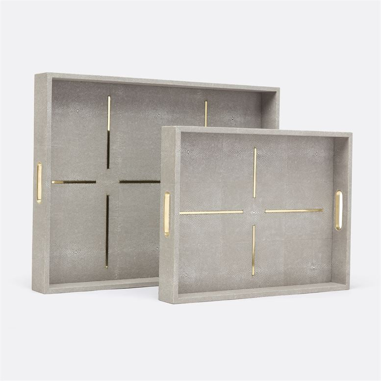 set of two grey trays with brass details