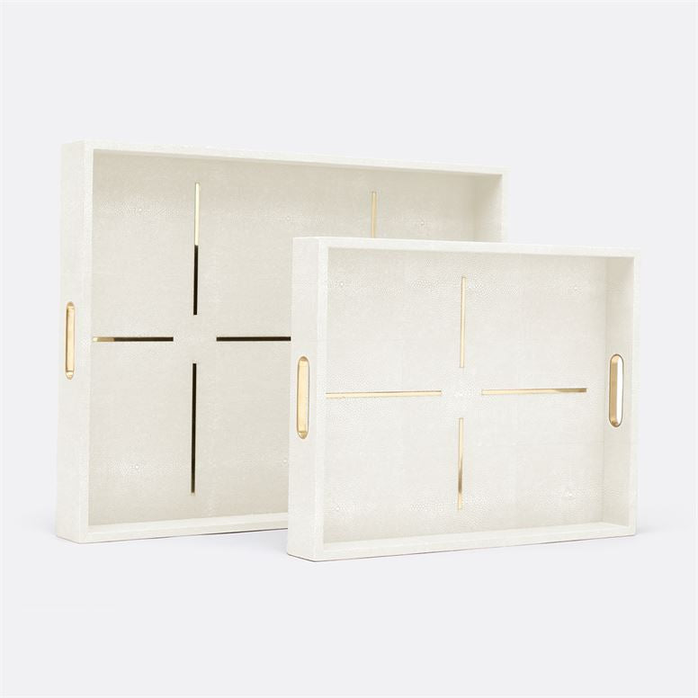 set of two off-white trays with brass details