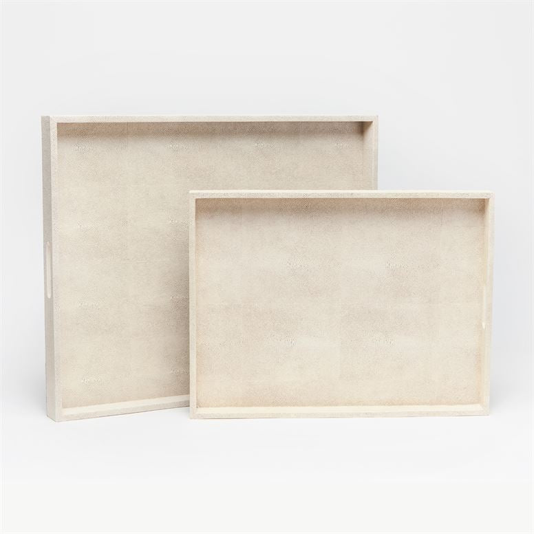 set of two rectangular ivory trays