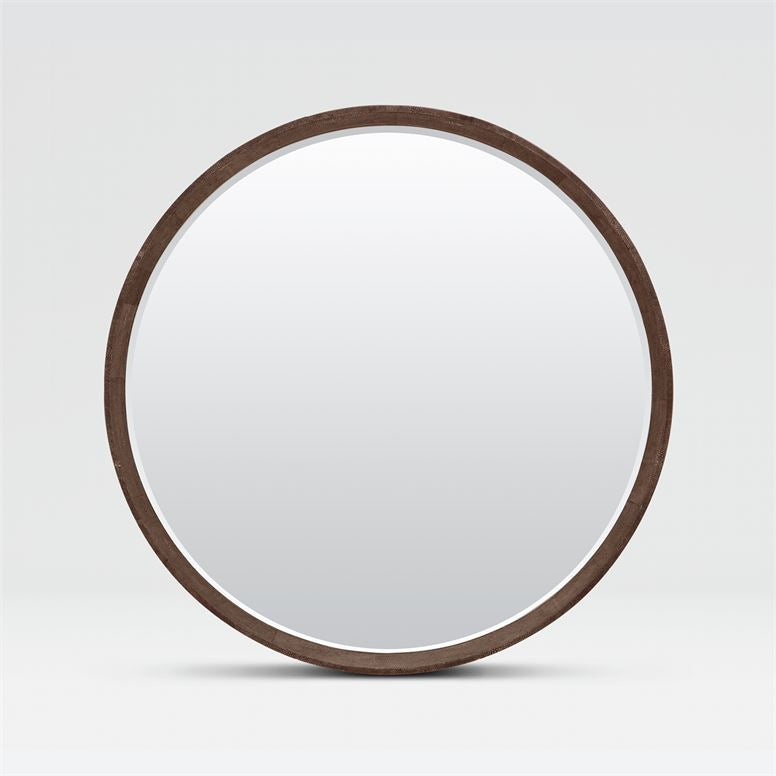 round mirror with thin frame in color option dark mushroom