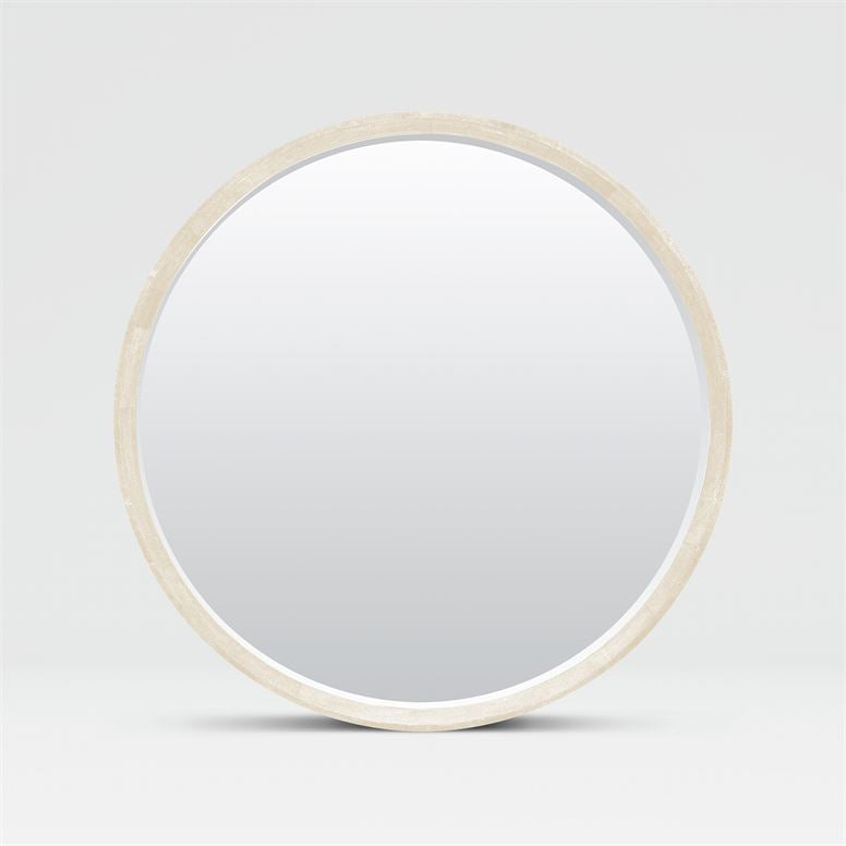 round mirror with thin ivory frame