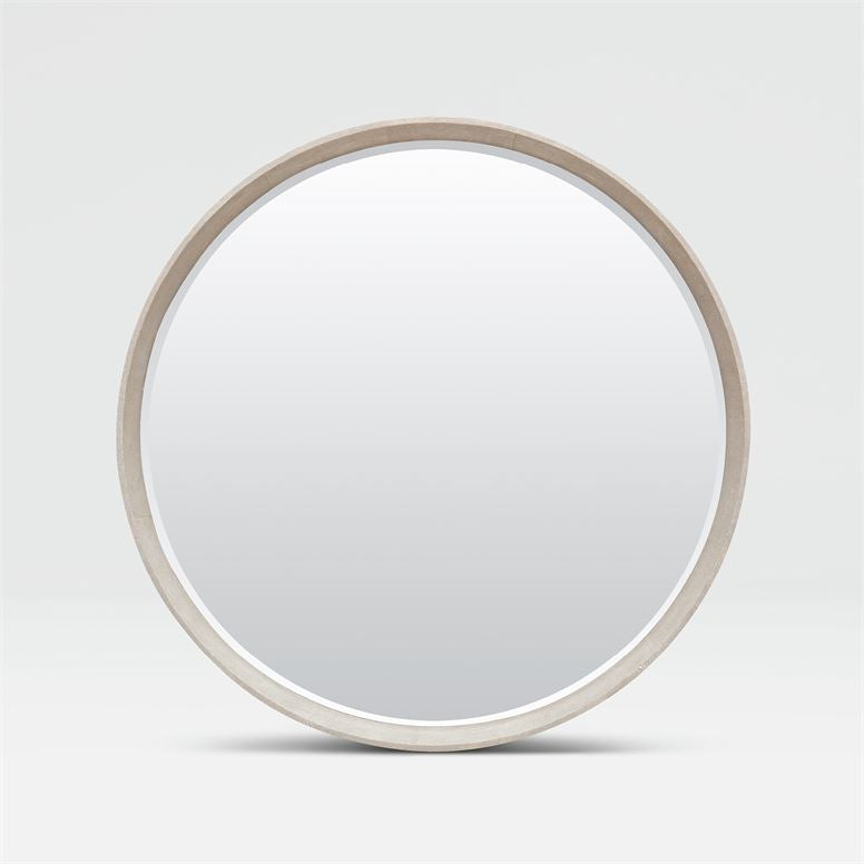 round mirror with thin frame in color option sand