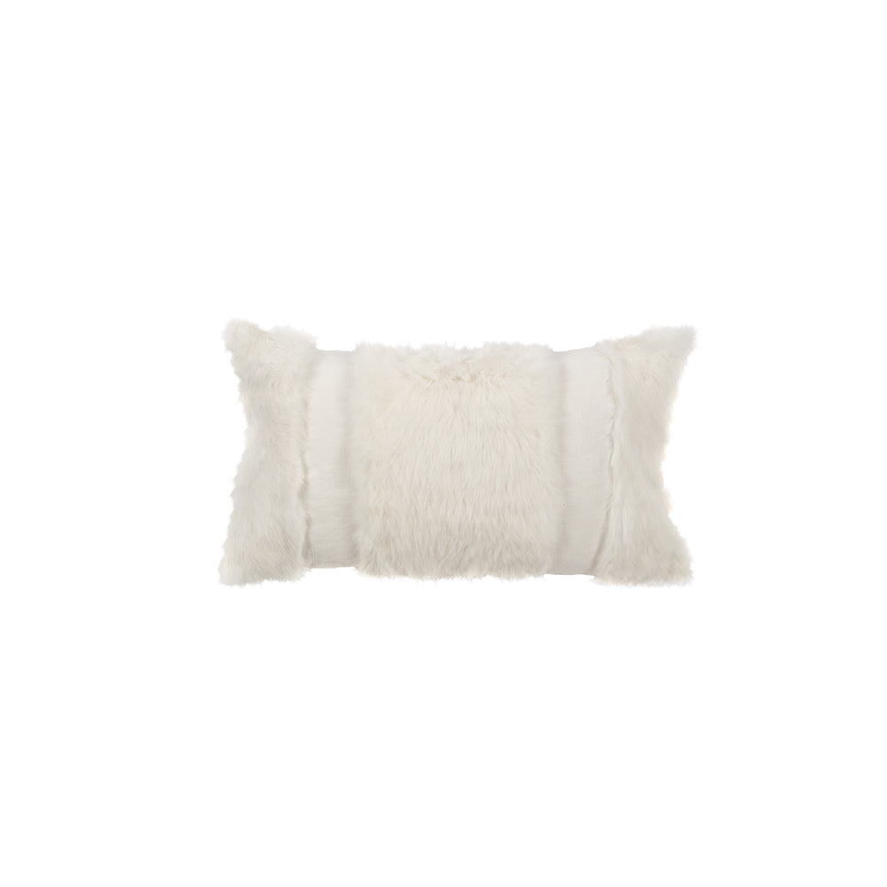white linen and fur decorative pillow