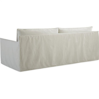 back view of sofa with two cushions in white fabric option