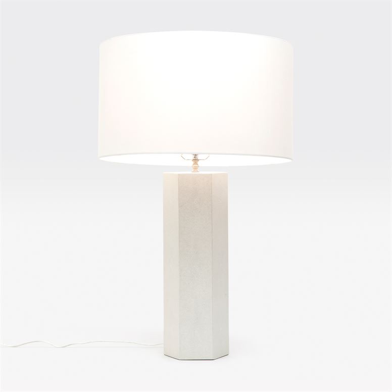 taller table lamp with hexagonal base in color option snow