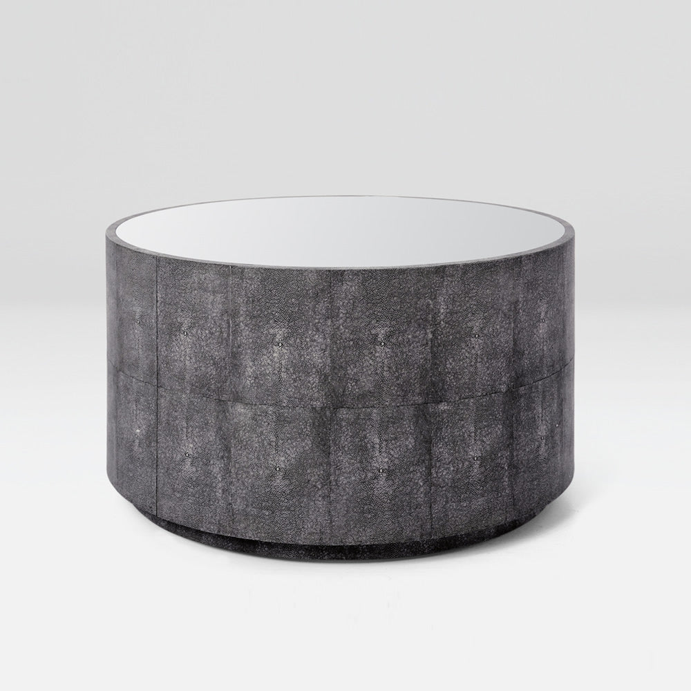 round mirror-top table in color option cool grey