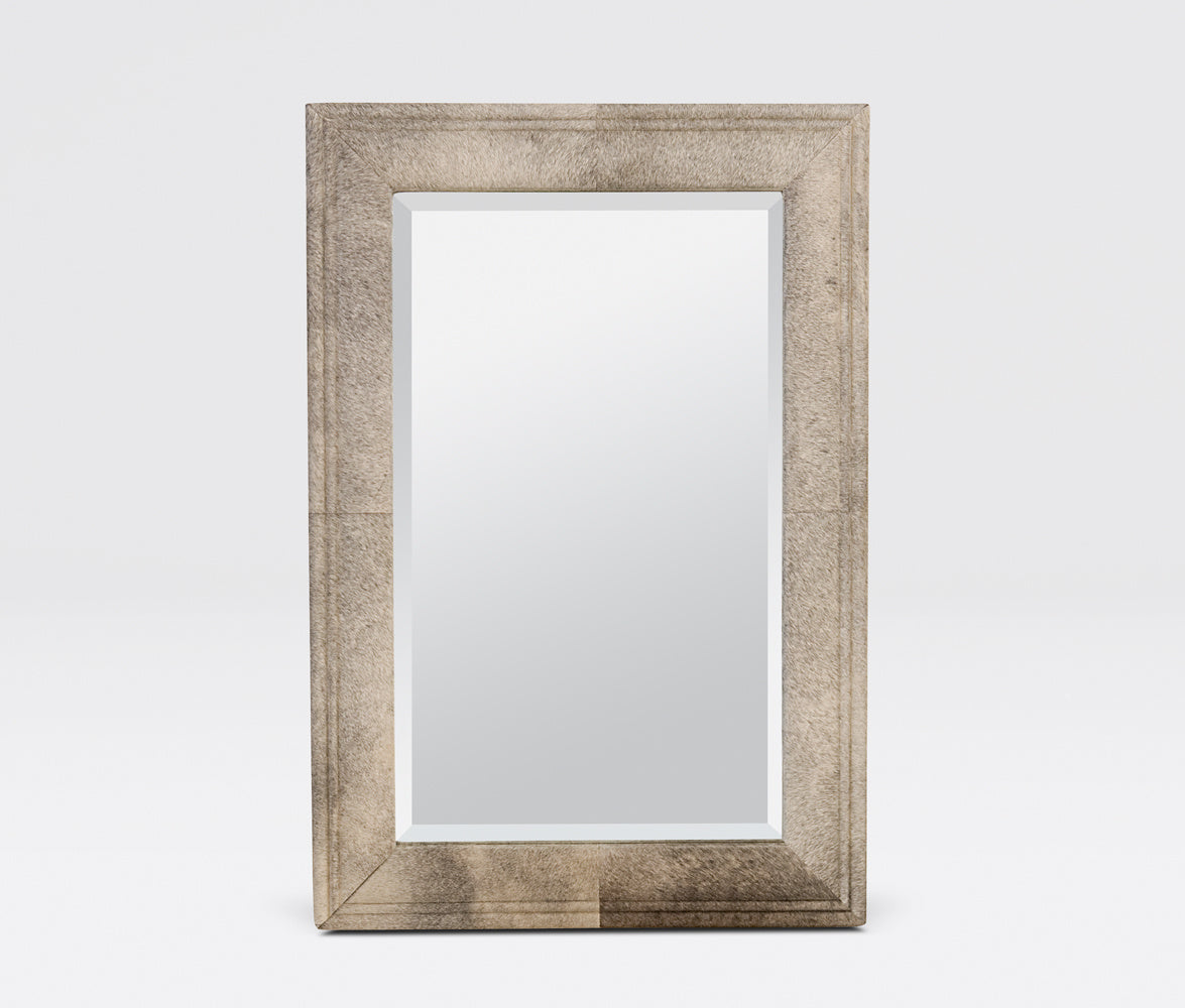 small rectangular mirror with grey frame