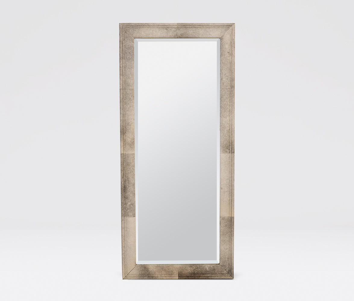 tall rectangular mirror with grey frame