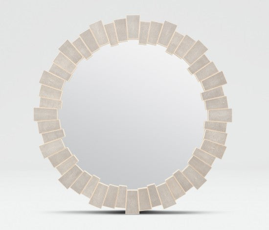 round mirror with geometric tiled frame in color option sand