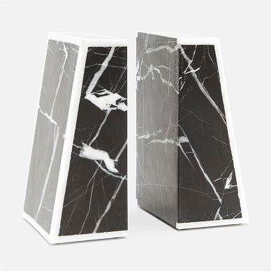 two black and white marble bookends