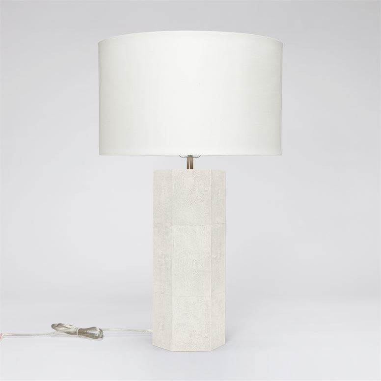 shorter table lamp with hexagonal base in color option ivory