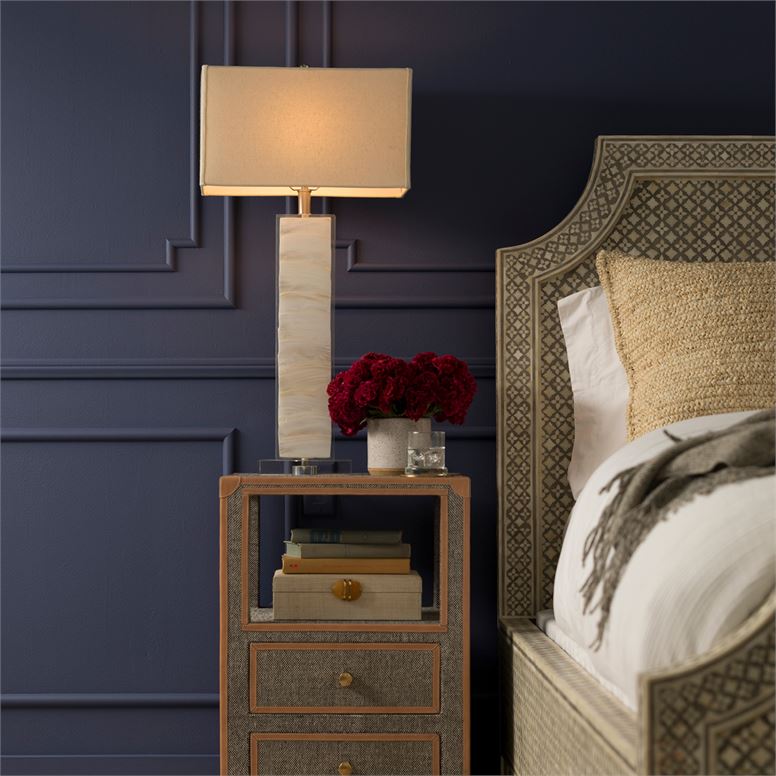 alternate angle of table lamp on bedroom nightstand