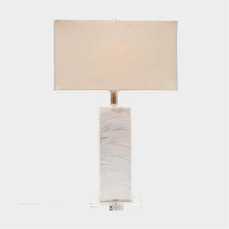 mother of pearl table lamp shown in shorter height option