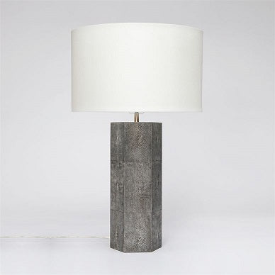 shorter table lamp with hexagonal base in color option cool grey