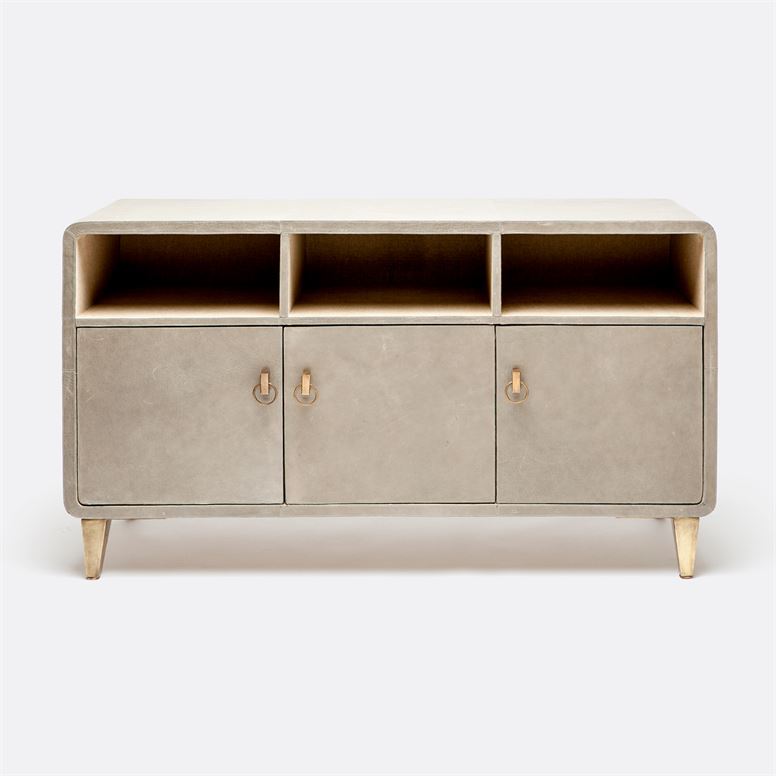 buffet storage chest with three doors and shelves in color option storm