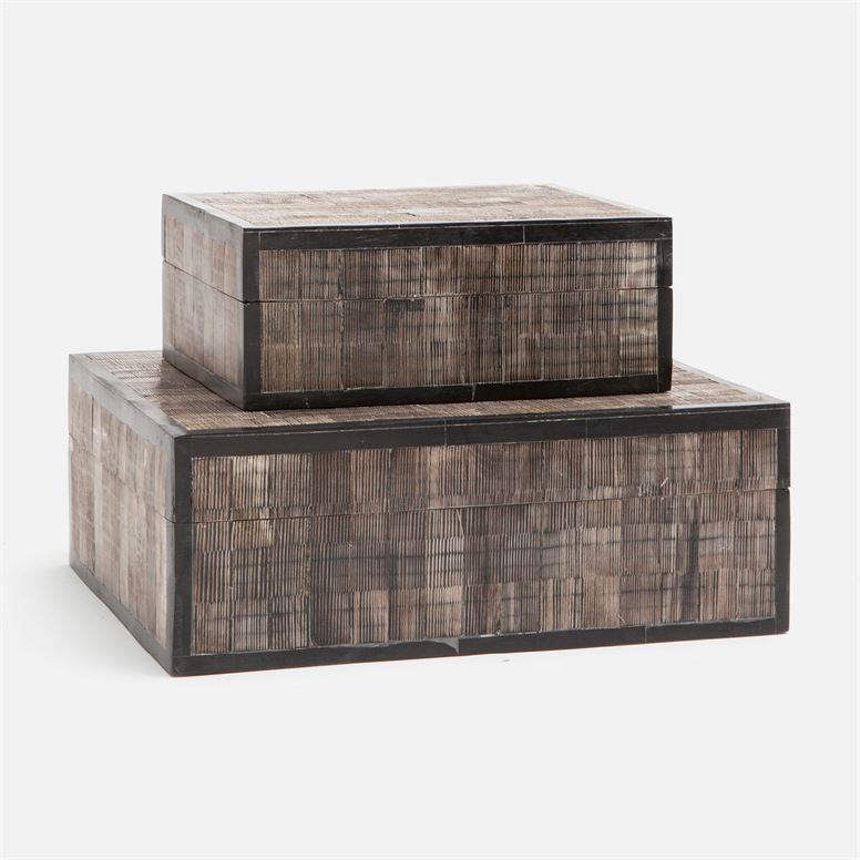 set of two matching boxes in brown textured finish