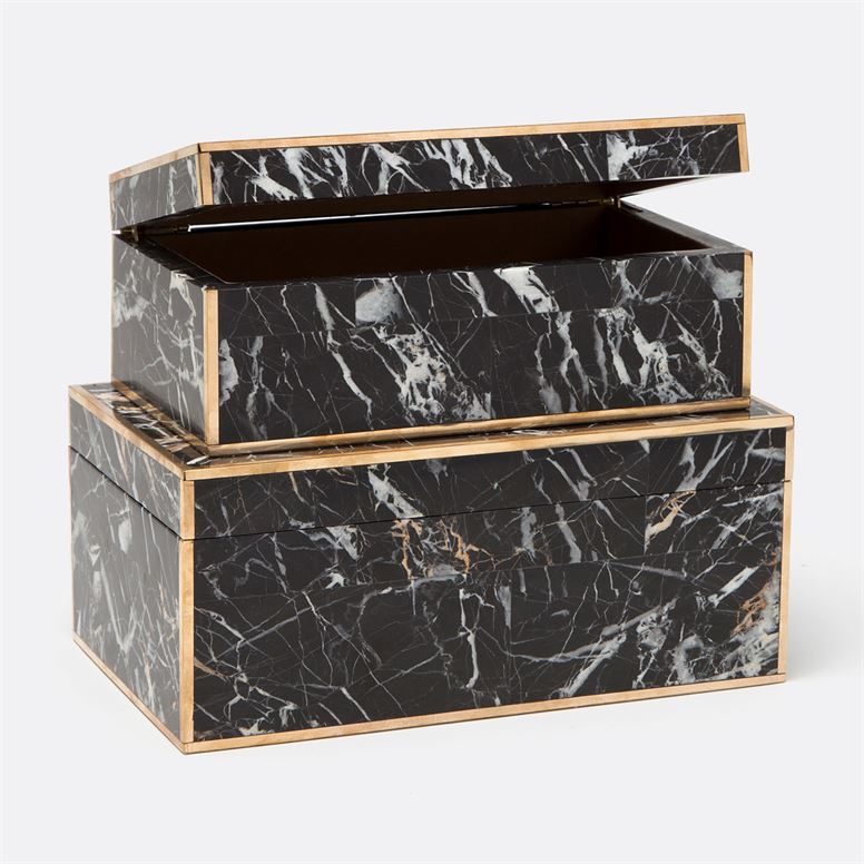 set of two boxes in black-and-white marble