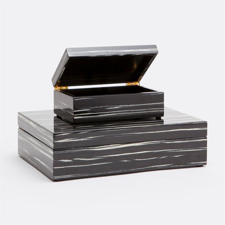set of two black and white lacquered boxes with lids