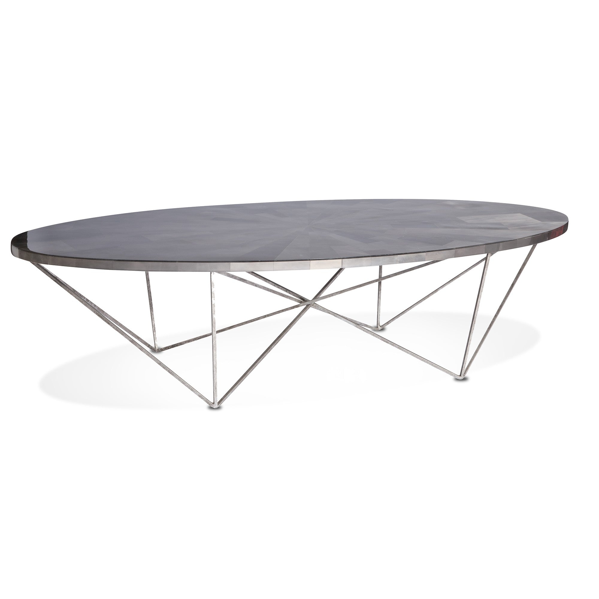 side view of cocktail table in color option clear with silvering