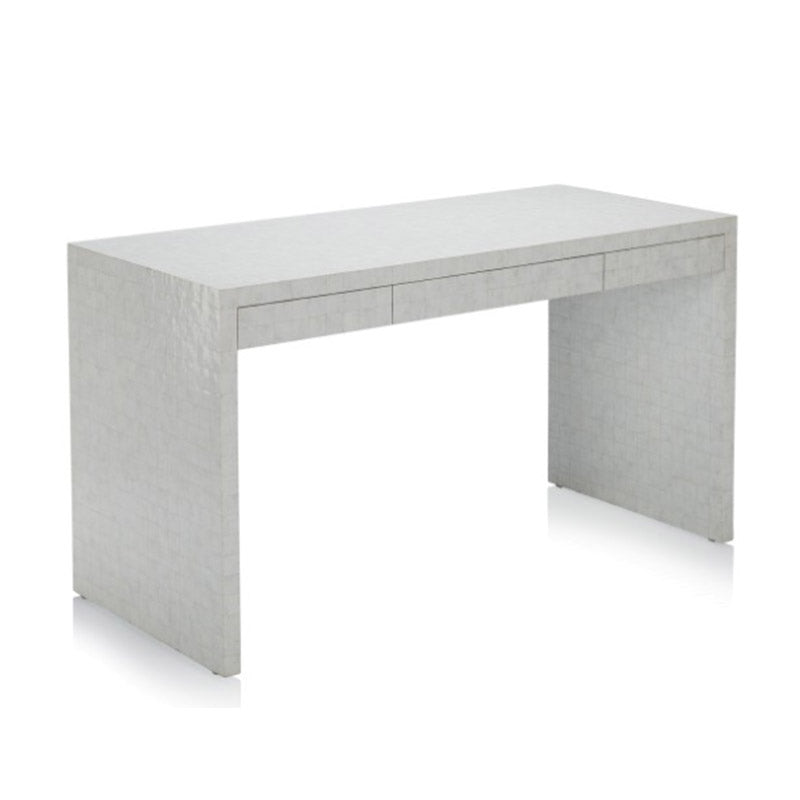 squared waterfall desk in color option white shell with three drawers