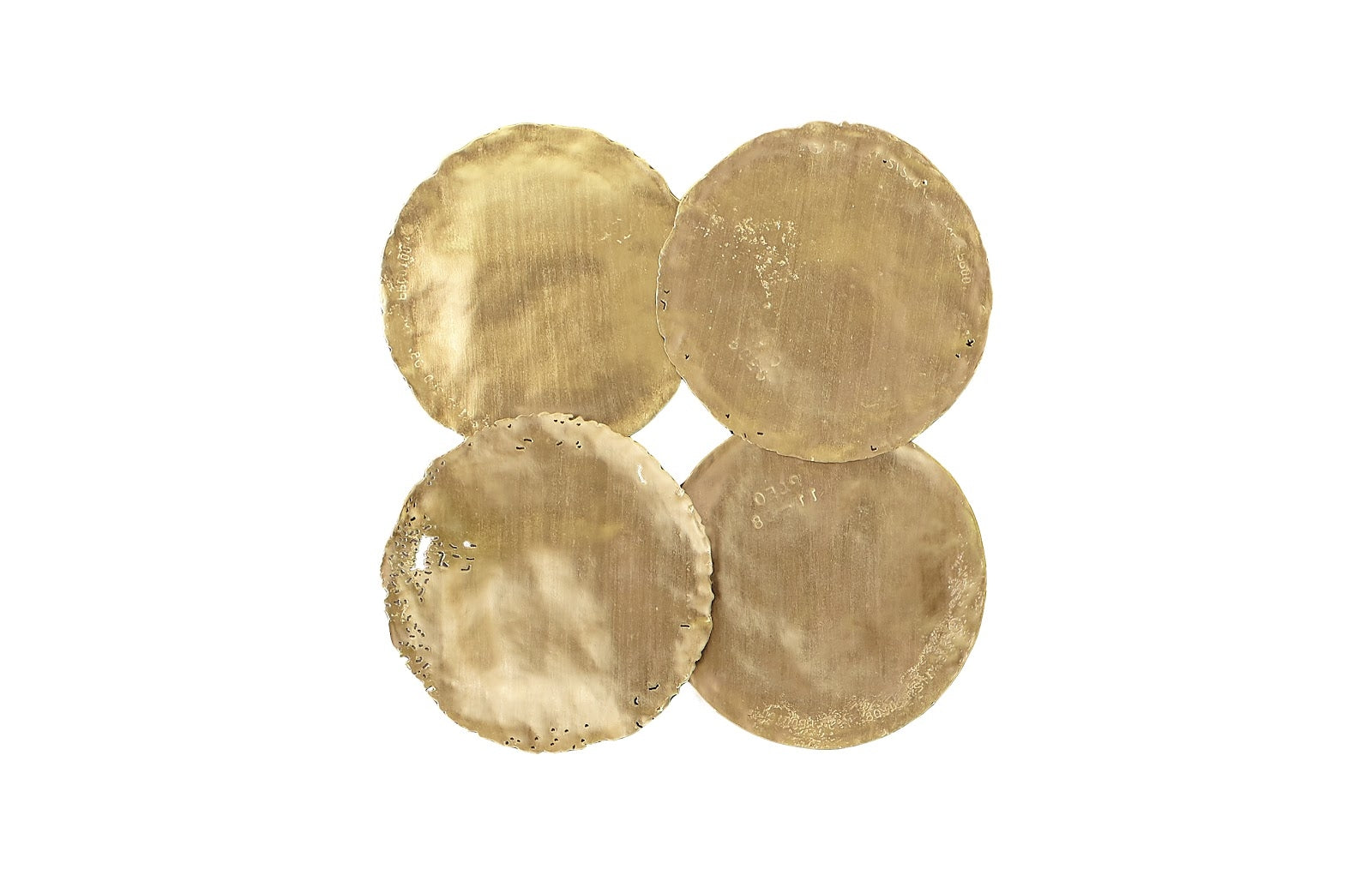 four circular pieces of wall art finished in gold leaf