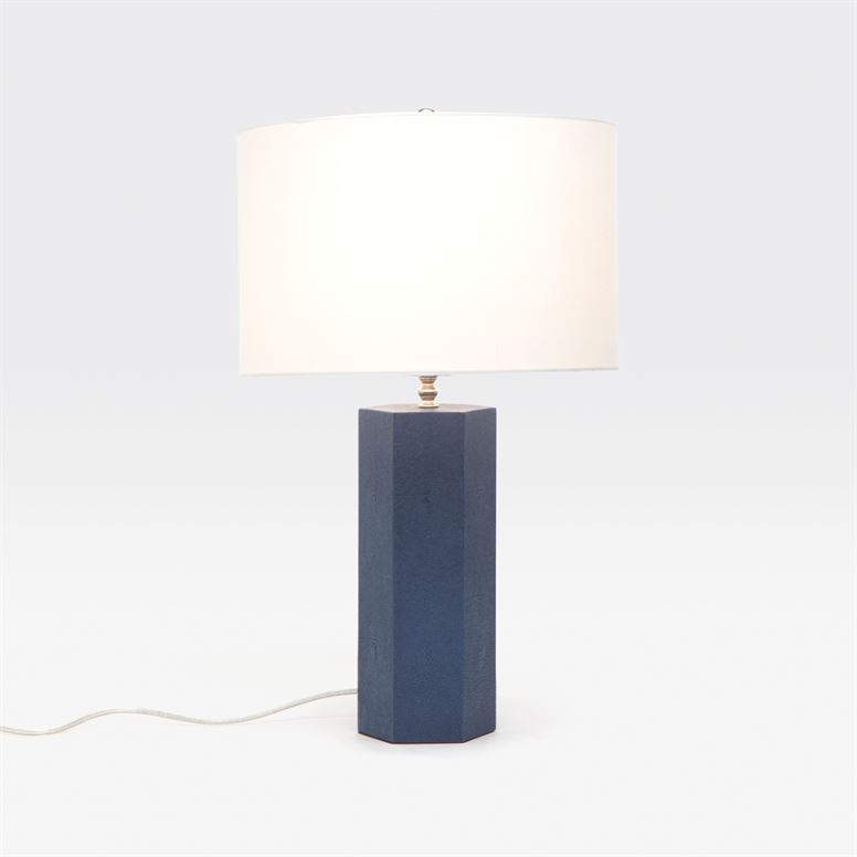 shorter table lamp with hexagonal base in color option navy