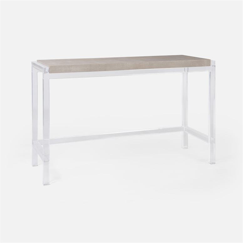 angle view of acrylic console table