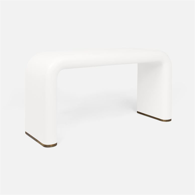 angle view of white console table