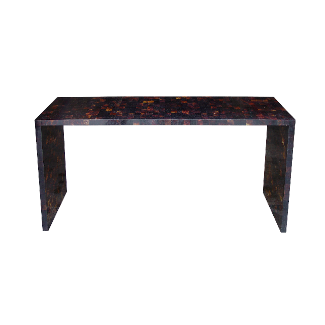 squared console table in dark brown shell finish