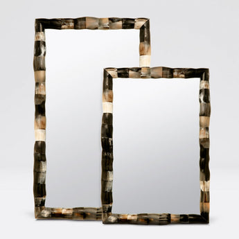 two rectangular mirrors of different sizes with horn frames