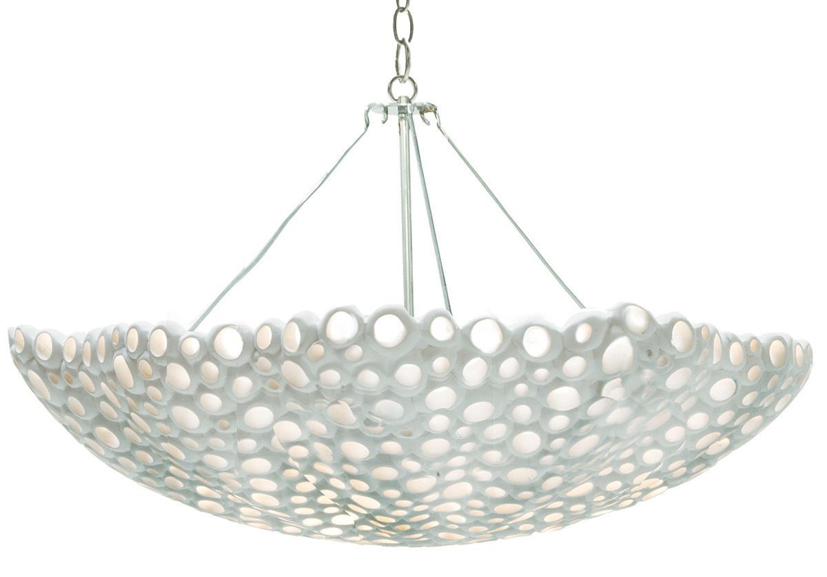 white resin chandelier with coral-like holes